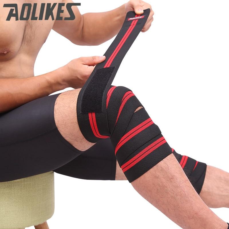 AOLIKES 1pcs 180*8cm Knee Wraps Men's Fitness Weight Lifting Sports Knee Bandages Squats Training Equipment Accessories for Gym