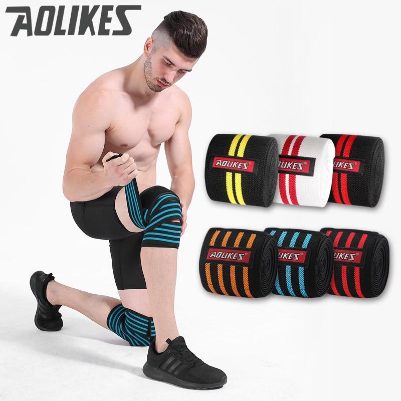 AOLIKES 1pcs 180*8cm Knee Wraps Men's Fitness Weight Lifting Sports Knee Bandages Squats Training Equipment Accessories for Gym