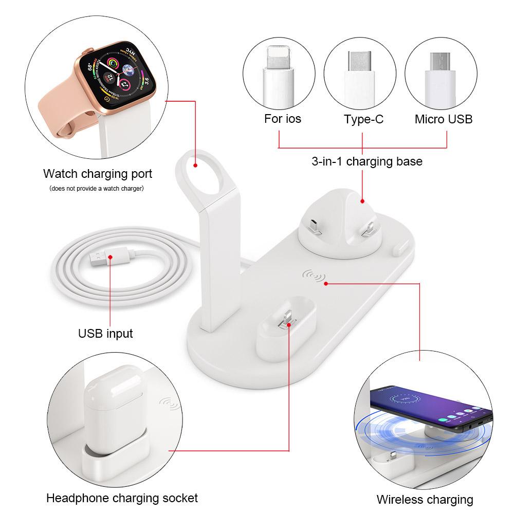 4 in 1 Wireless Charging Dock Station For Apple Watch iPhone X XS XR MAX 11 Pro 8 Airpods 10W Qi Fast Charger Stand Holder